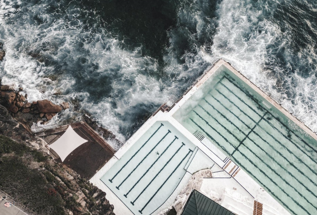 Aerial view of Bondi Icebergs coastal wall art print