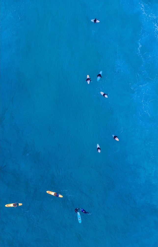 Aerial view of Surfers In coastal wall art print