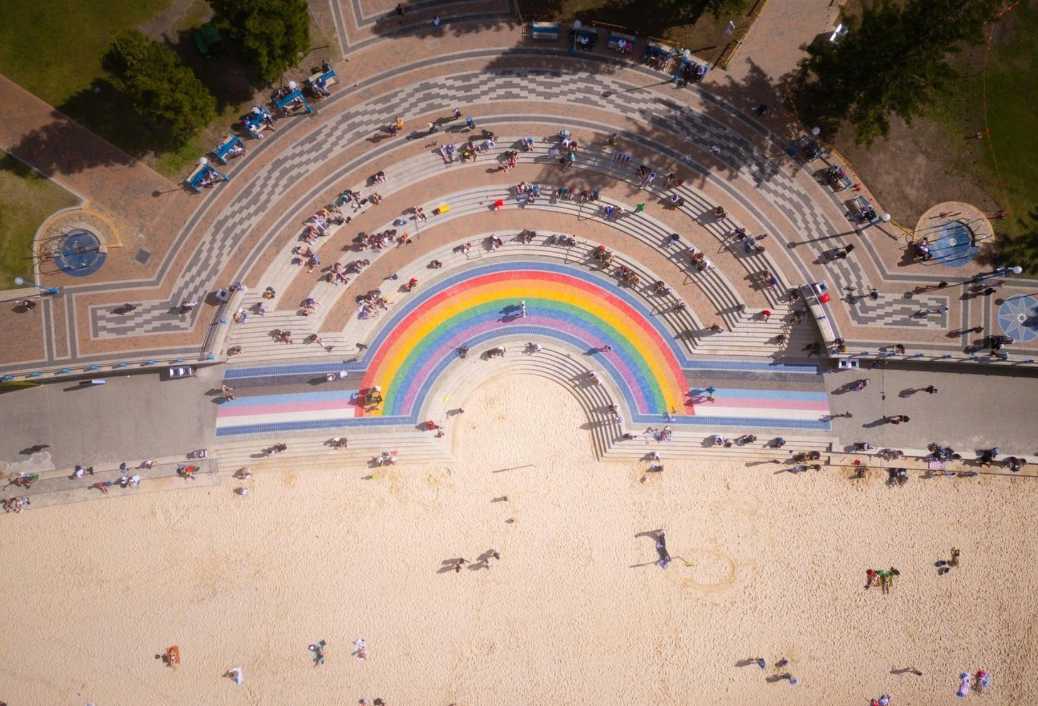 Aerial view of Coogee Rainbow Tides coastal wall art print