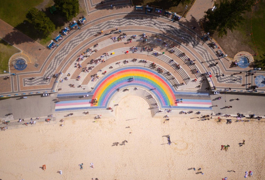 Aerial view of Coogee Rainbow Tides coastal wall art print