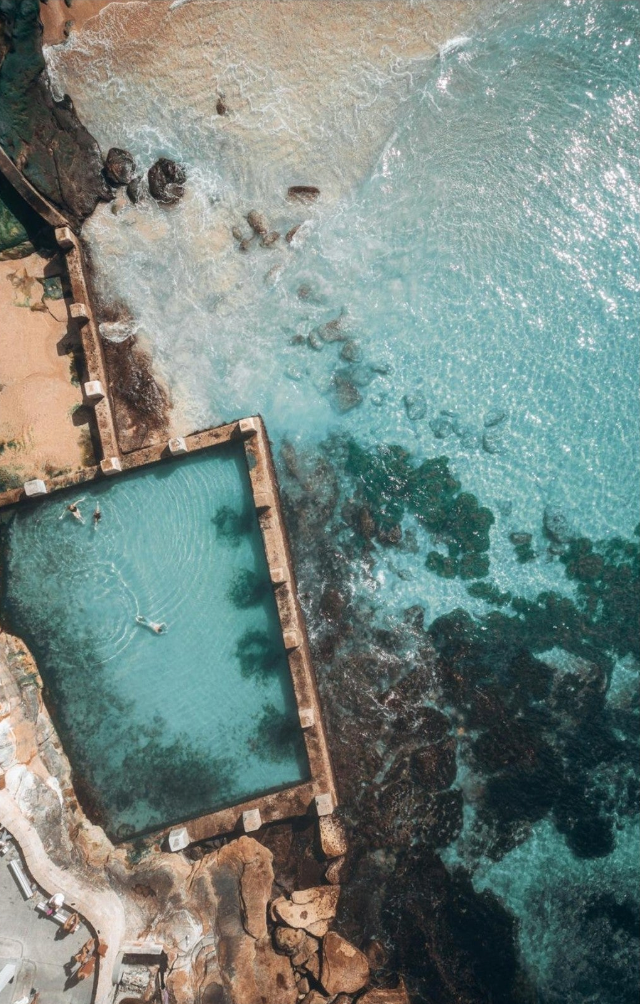 Aerial view of Rockpool Coogee coastal wall art print